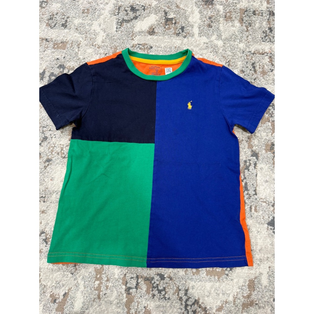 Polo Ralph Lauren Kids Colorblock‎ T-Shirt Navy Blue Green Orange Size 7 130